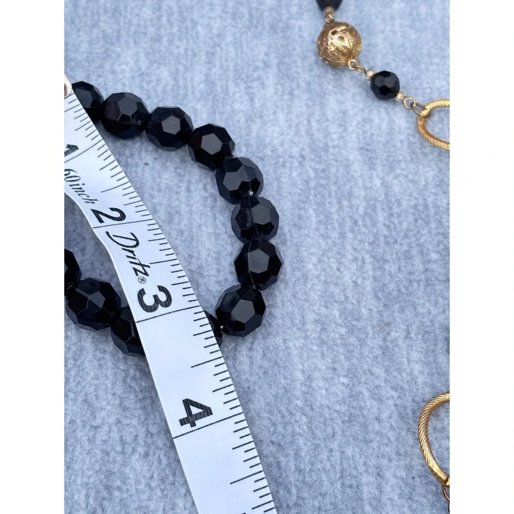 Dark Academia Beaded Jewelry Black Gold Tone‎ Acrylic Metal Necklaces Faceted